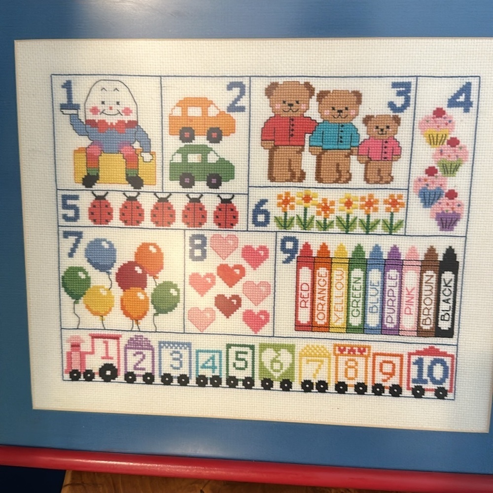 Vintage Professionally Framed Cross Stitch Artwork Featuring Number Counting - Picture 2 of 5